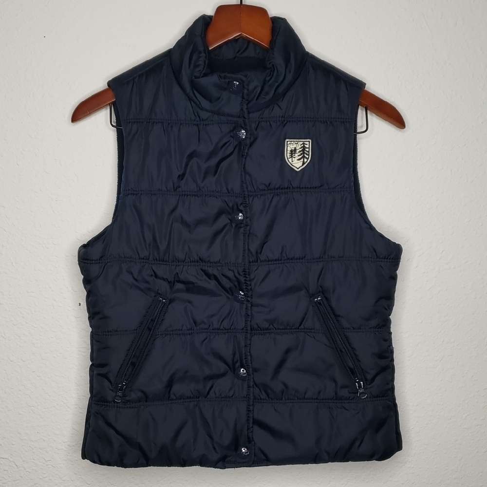 American Eagle Womens Puffer Quilted Vest Coat Size S Dark Blue Y2K Preppy